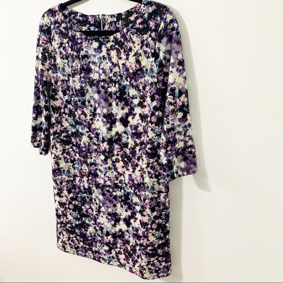 H&M Watercolor Floral Print Sheath Dress 3/4 Sleev - Picture 2 of 7
